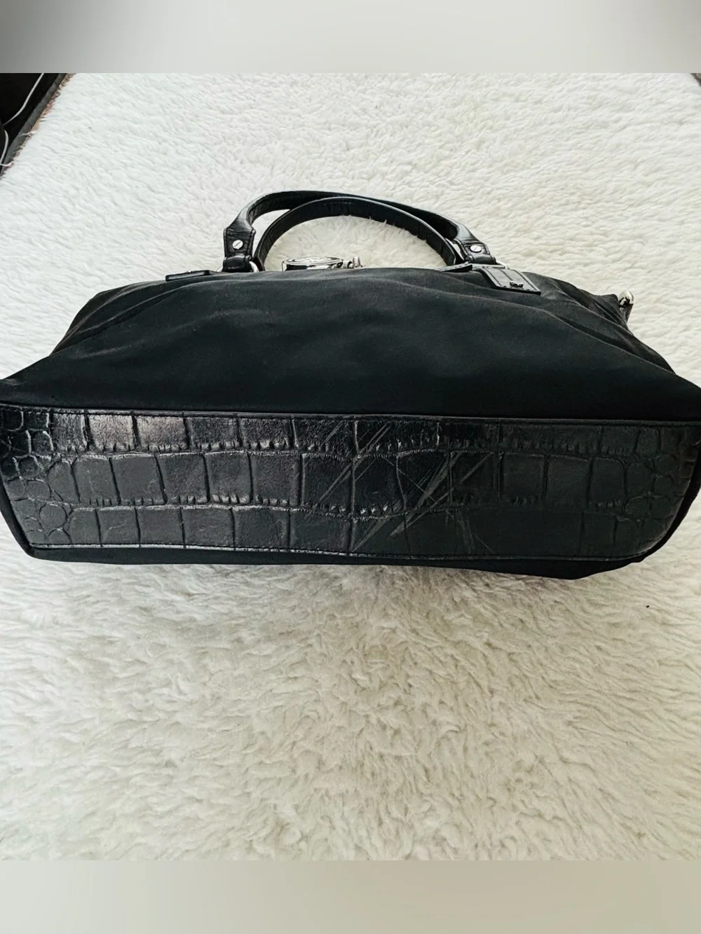 Michael Kors Black Tote with Croc-Trim Flap and Logo Lock